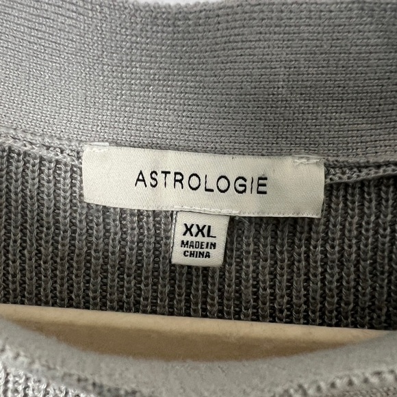 Astrologie Gray White Fuzzy Star Ribbed Boat Neck Long Sleeve Boho Sweater XXL - Picture 7 of 9